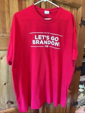 Port and Company Red Short Sleeve Tee with White LET'S GO BRANDON Graphic